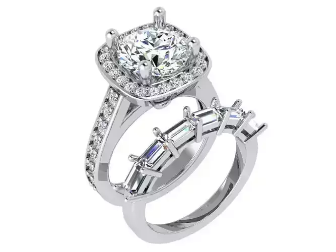 Rounded Square Halo Ring Set 4226