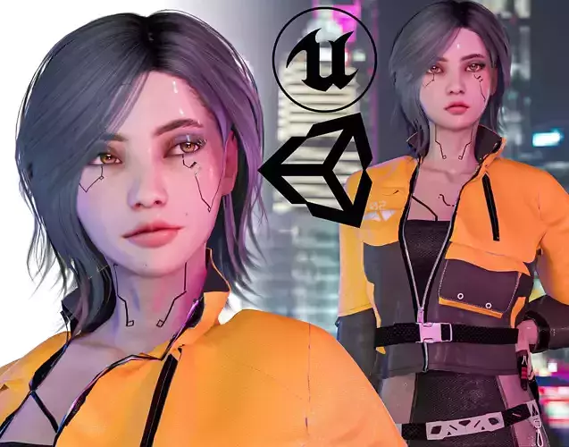 Cyberpunk Girl - Game Ready Low-poly 3D model