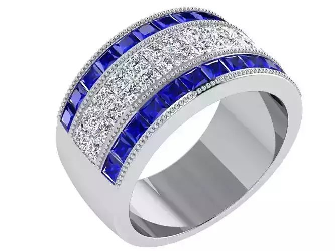 4 Row Diamond and Sapphire Ring 4232