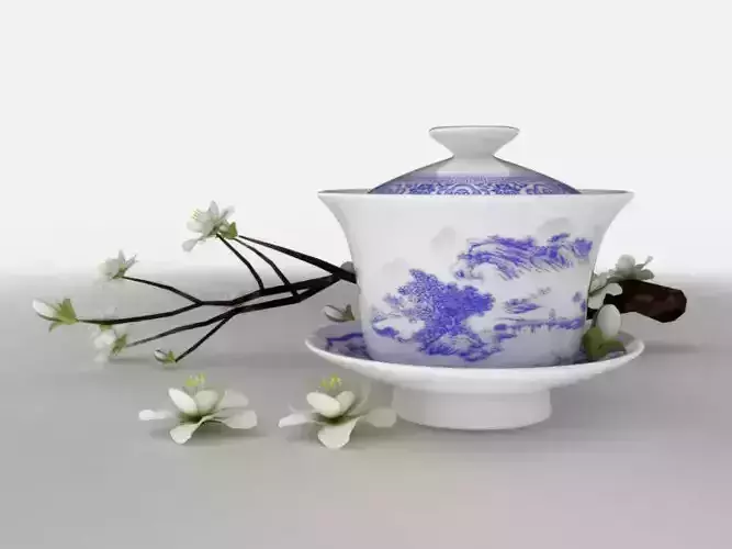 Tea Bowls ancient China blue and white covered bowls