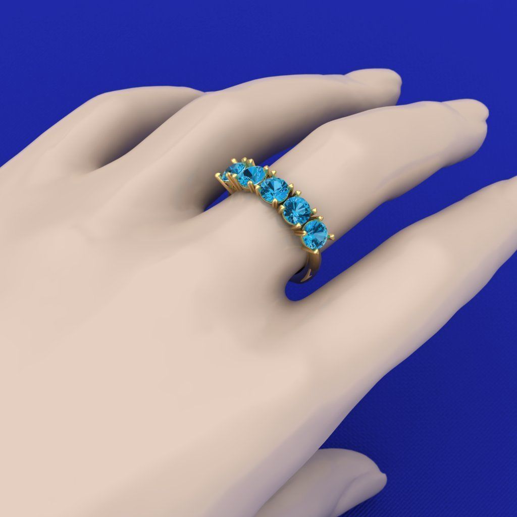 Five Stone Engagement Ring 3D print model_2