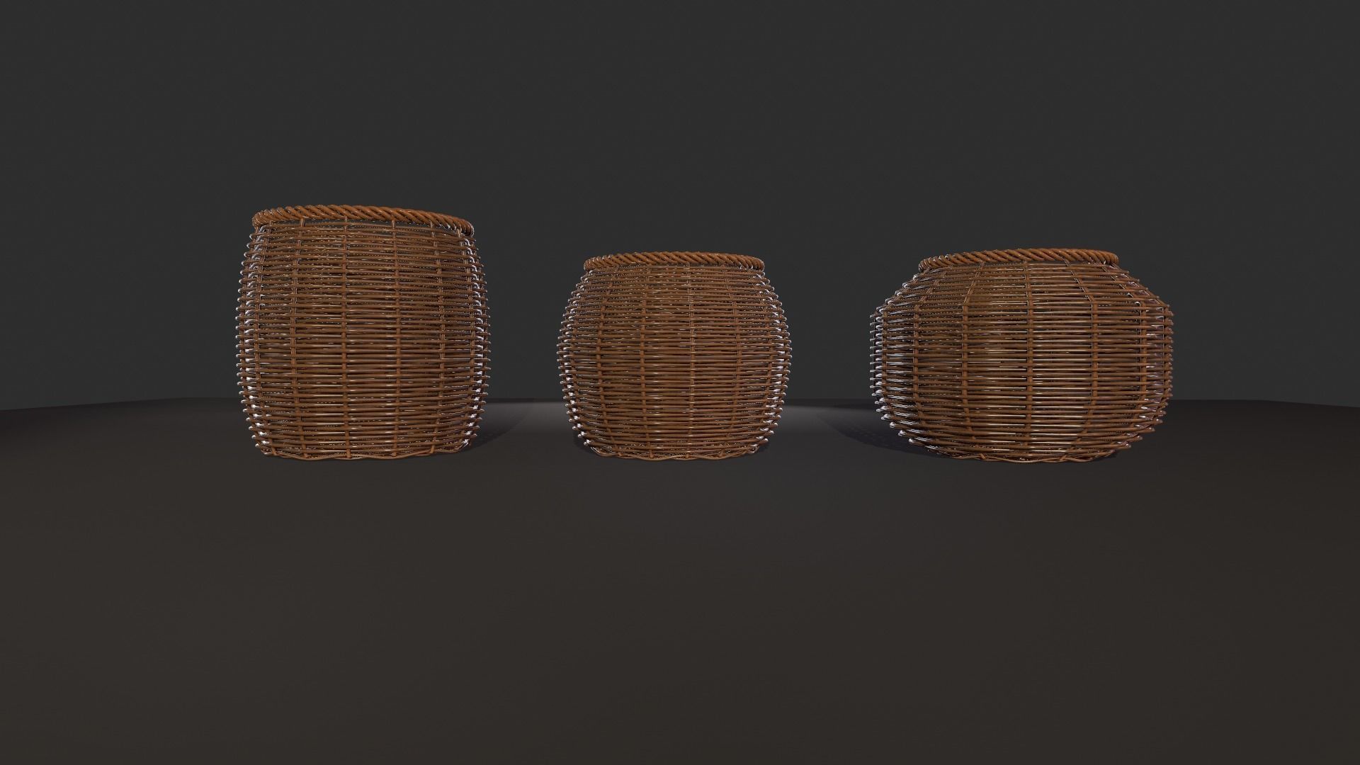 Rattan Basket pack 3 3D model_2