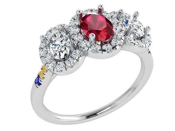 Oval Halo 3 Stone Ring 4244 3D print model