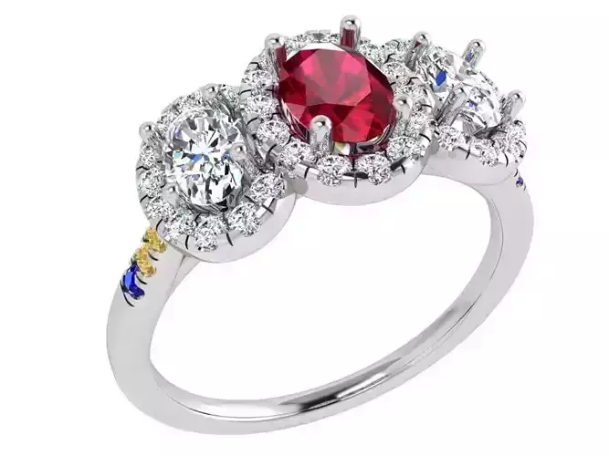Oval Halo 3 Stone Ring 4244