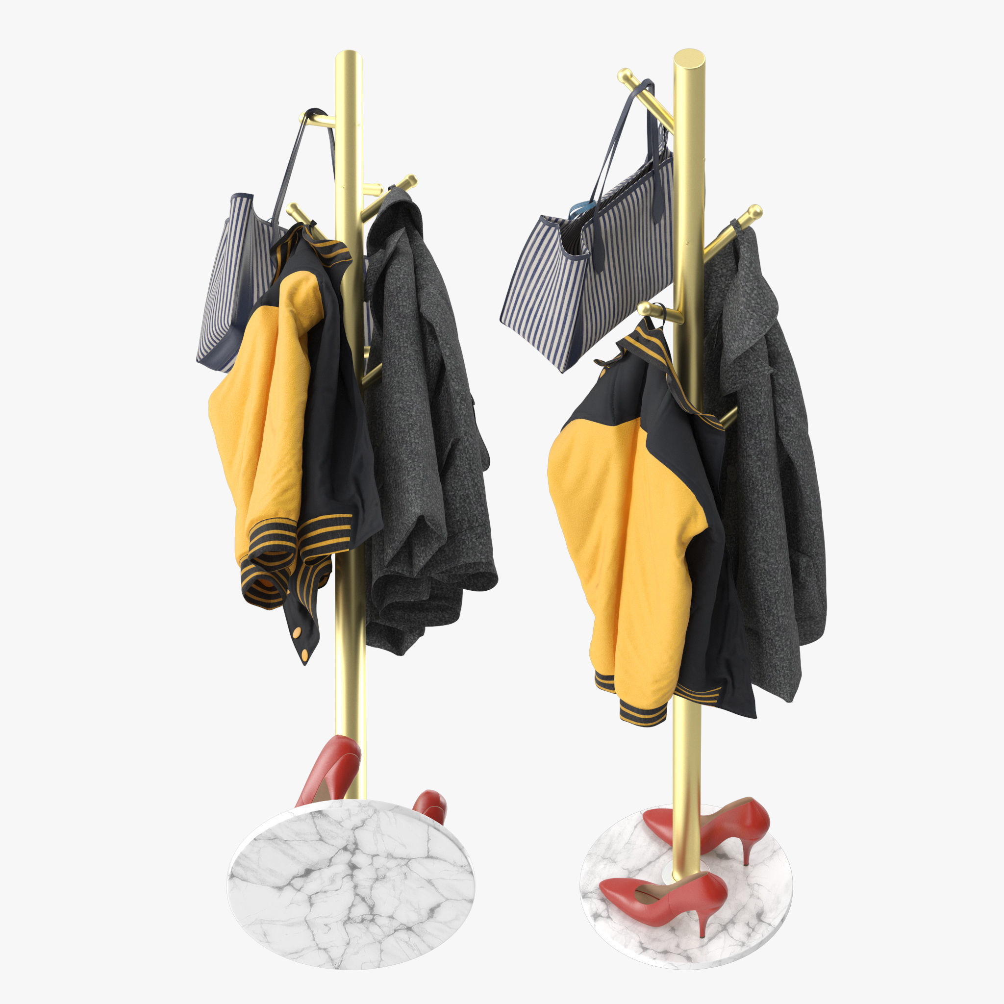 Coat Rack Stand with Natural Marble Base 3D model_3