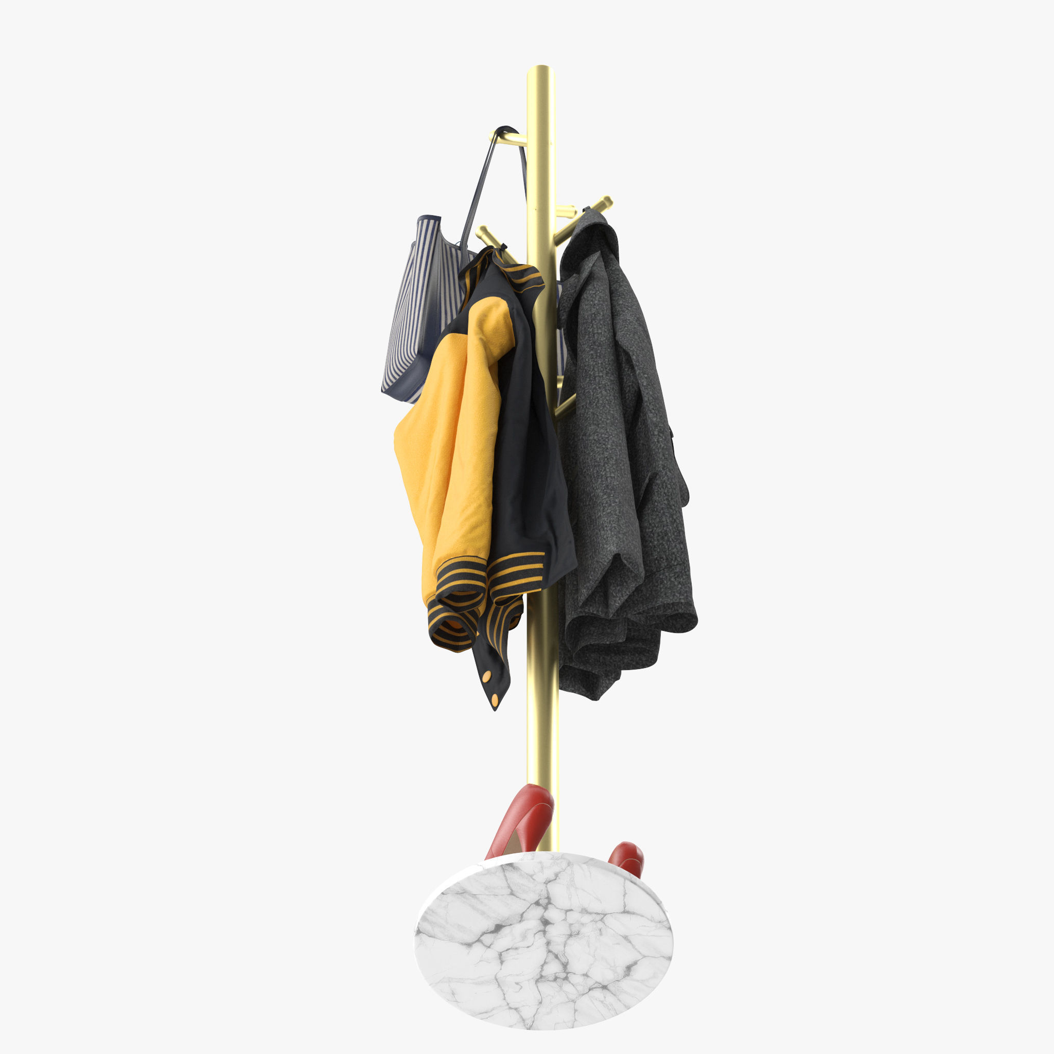 Coat Rack Stand with Natural Marble Base 3D model_14