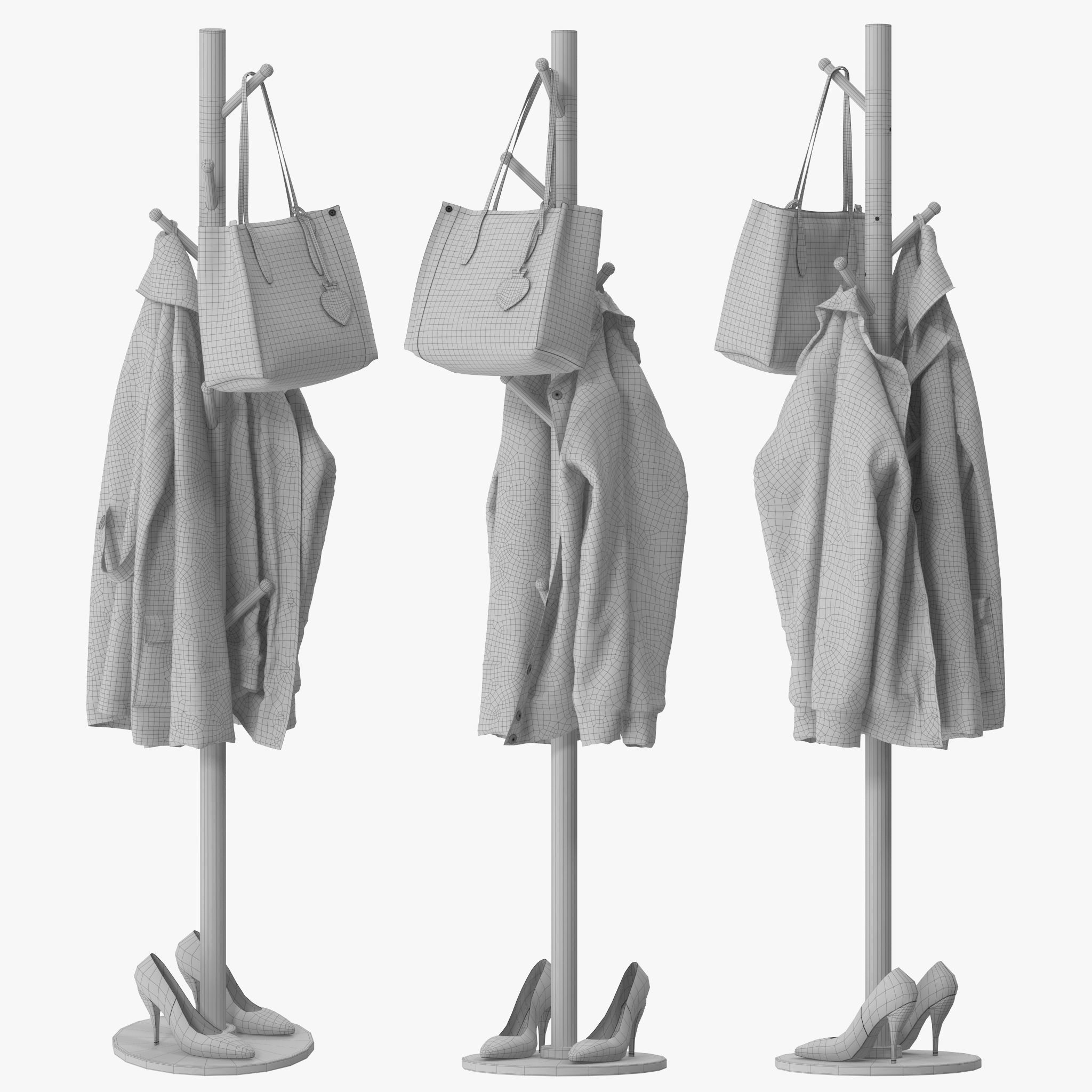 Coat Rack Stand with Natural Marble Base 3D model_15