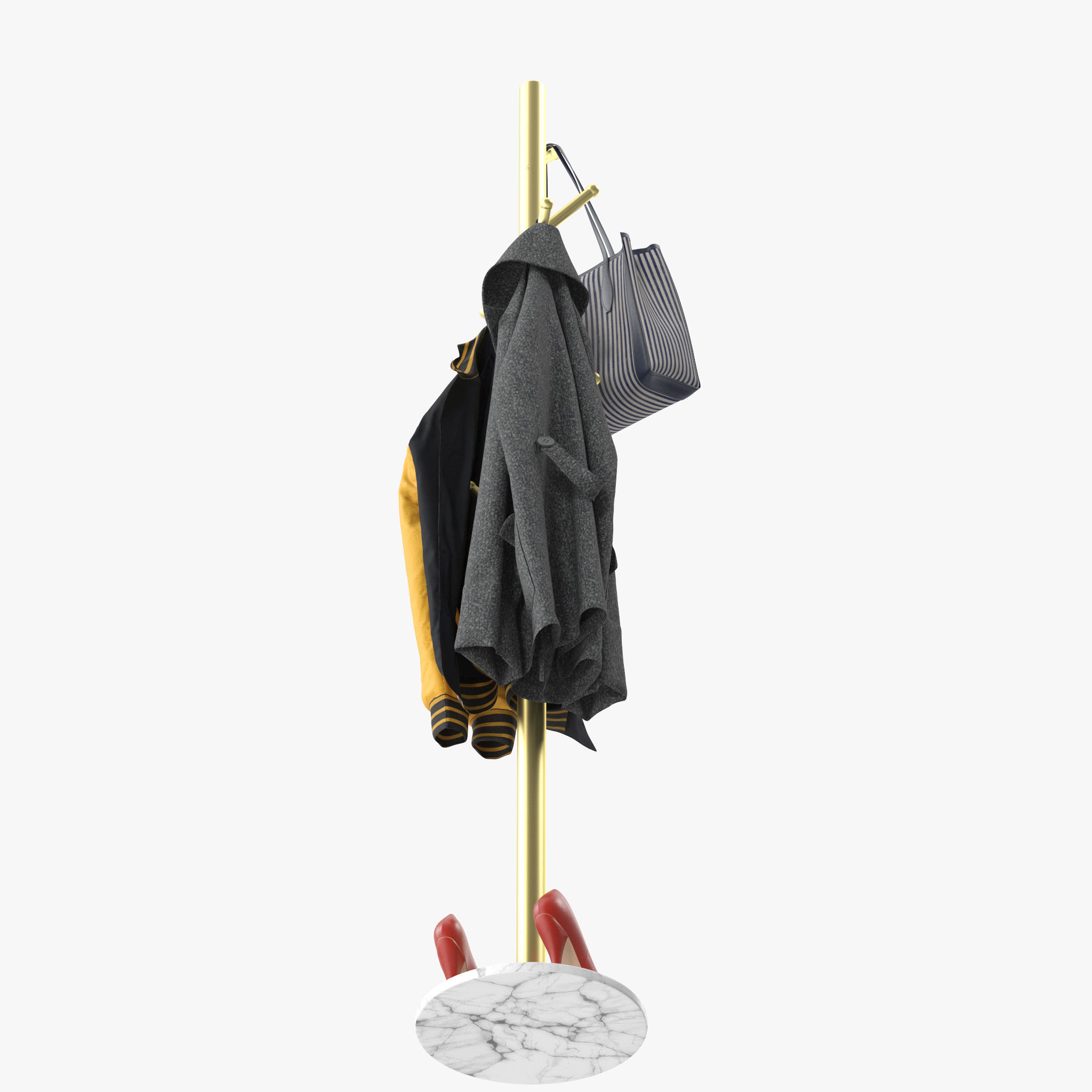 Coat Rack Stand with Natural Marble Base 3D model_11