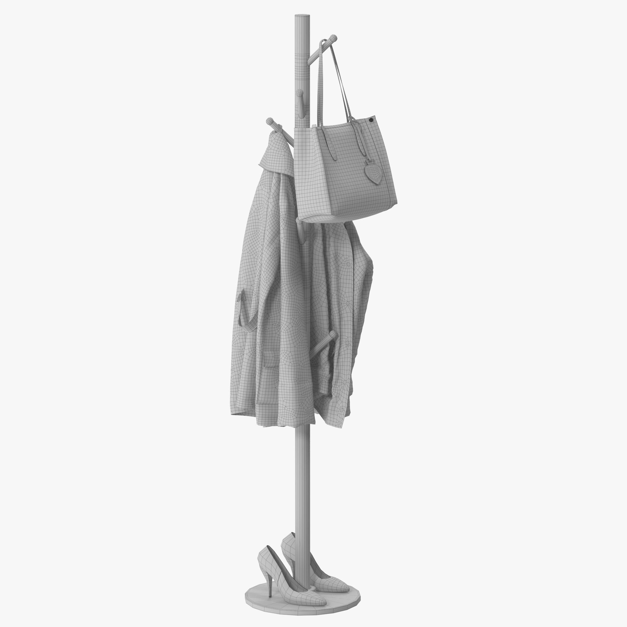 Coat Rack Stand with Natural Marble Base 3D model_17