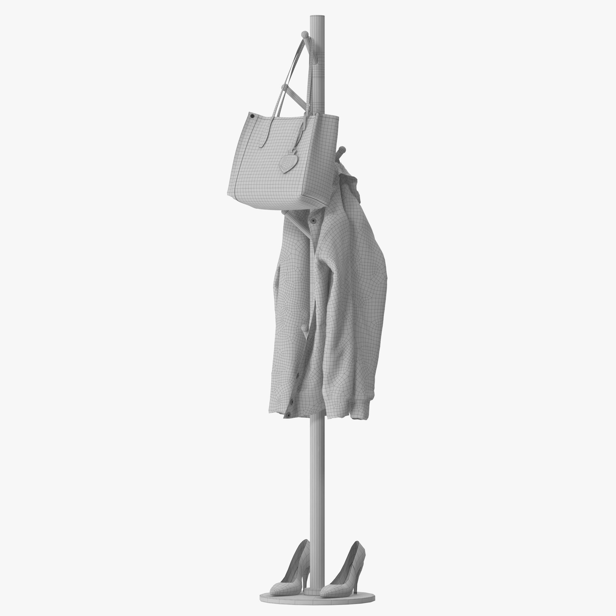 Coat Rack Stand with Natural Marble Base 3D model_19