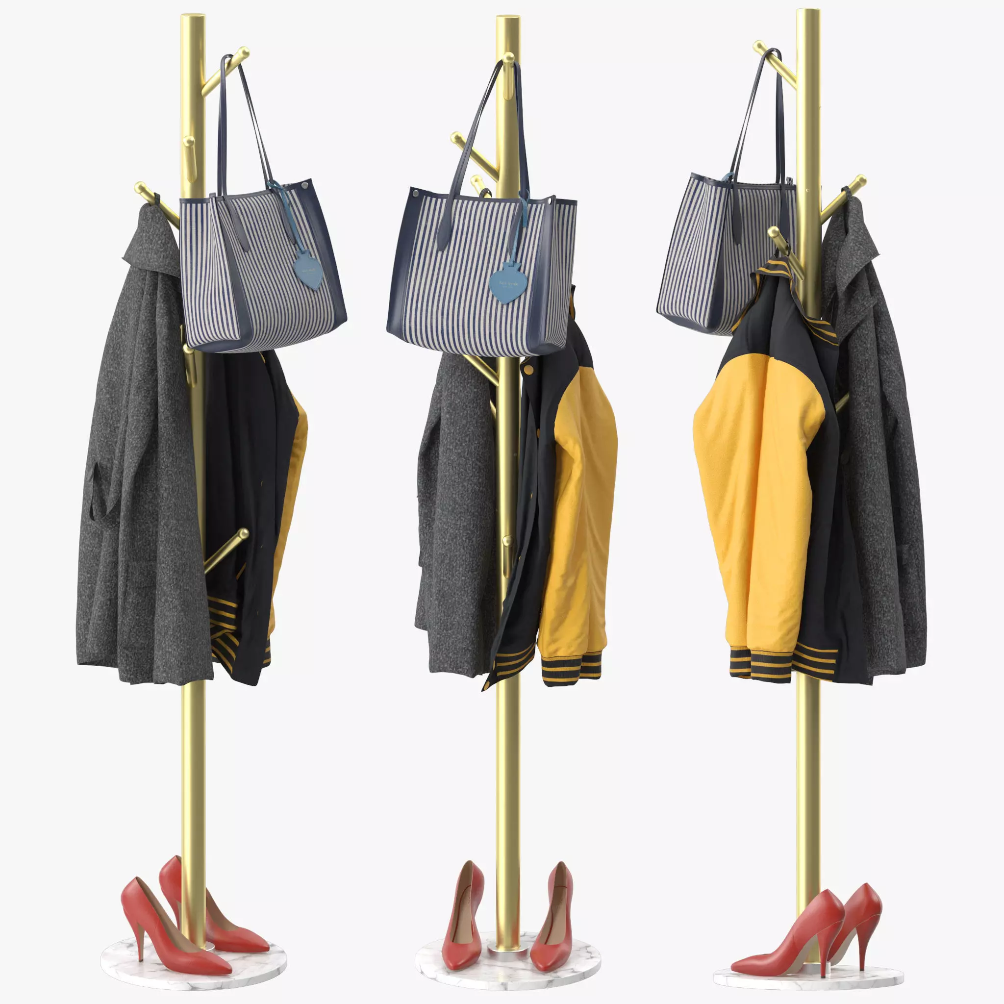 Coat Rack Stand with Natural Marble Base 3D model_0