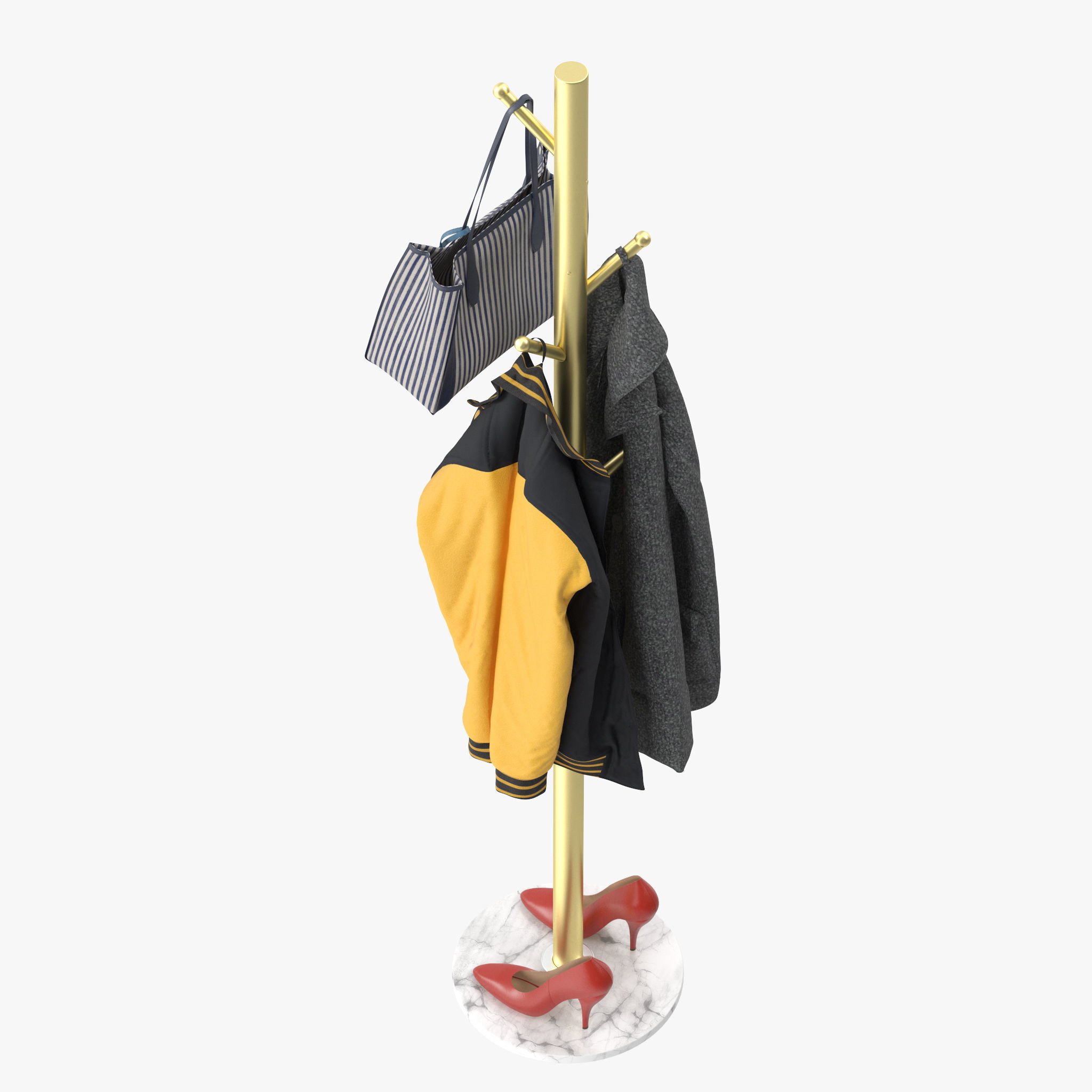 Coat Rack Stand with Natural Marble Base 3D model_13
