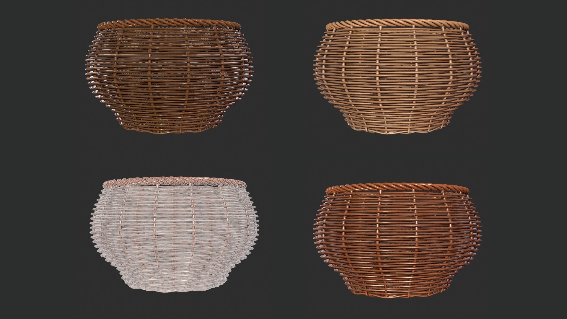 Rattan Basket pack 4 Free 3D model_4