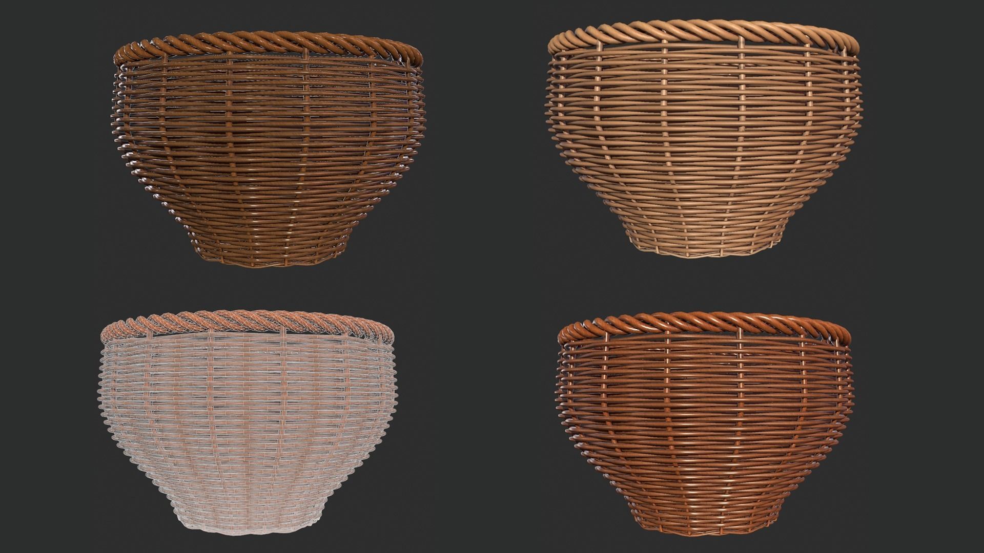 Rattan Basket pack 4 Free 3D model_6