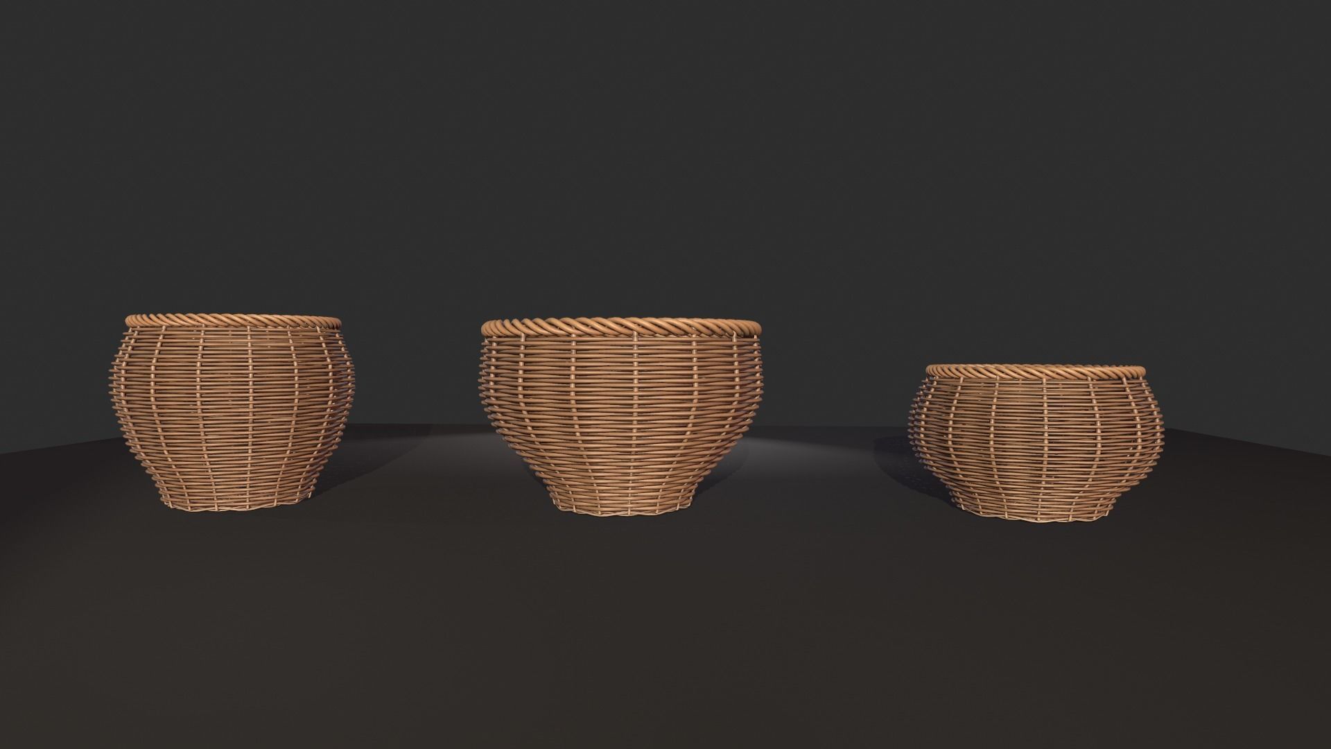 Rattan Basket pack 4 Free 3D model_1