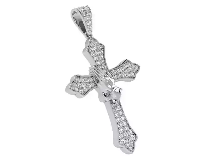 French Pave Praying Cross Pendant 4268