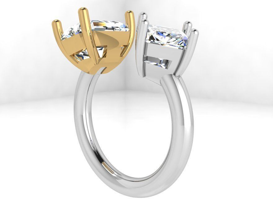 Emerald Cut Two Head Ring 4295 3D print model_1