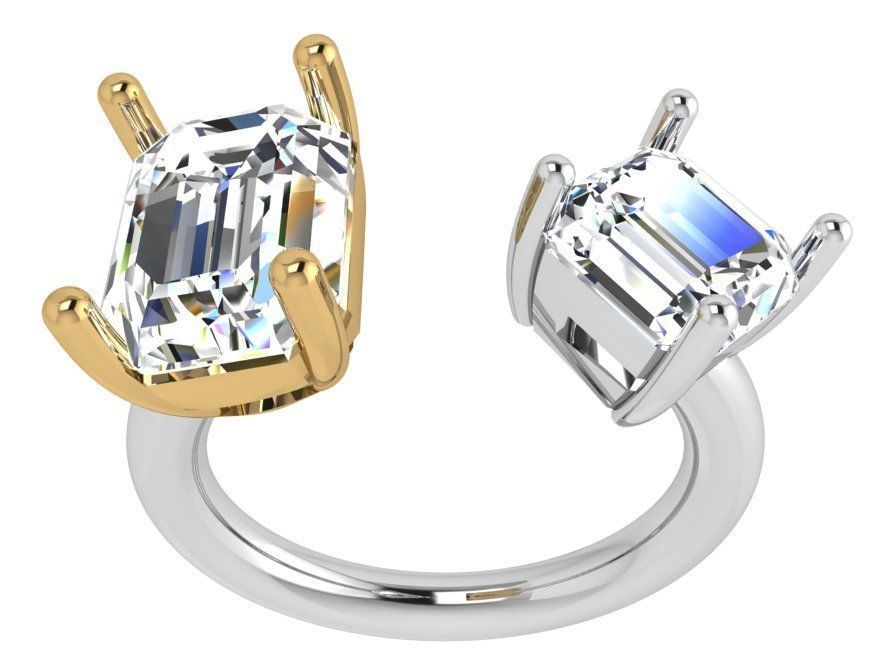 Emerald Cut Two Head Ring 4295 3D print model_2