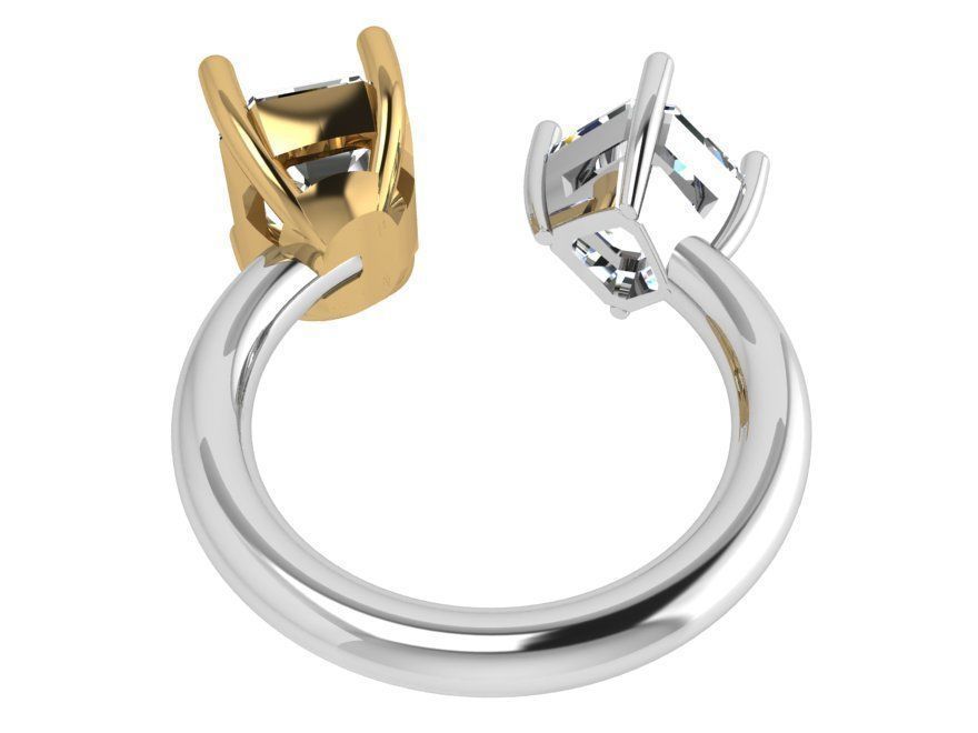 Emerald Cut Two Head Ring 4295 3D print model_3