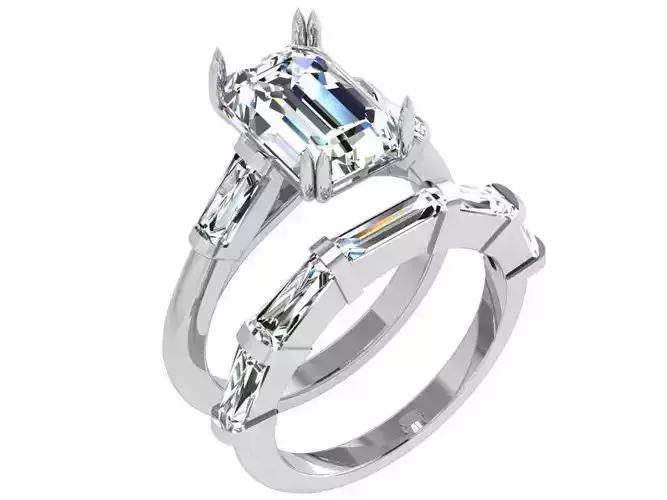 Emerald Cut Diamond Wedding Set 4297
