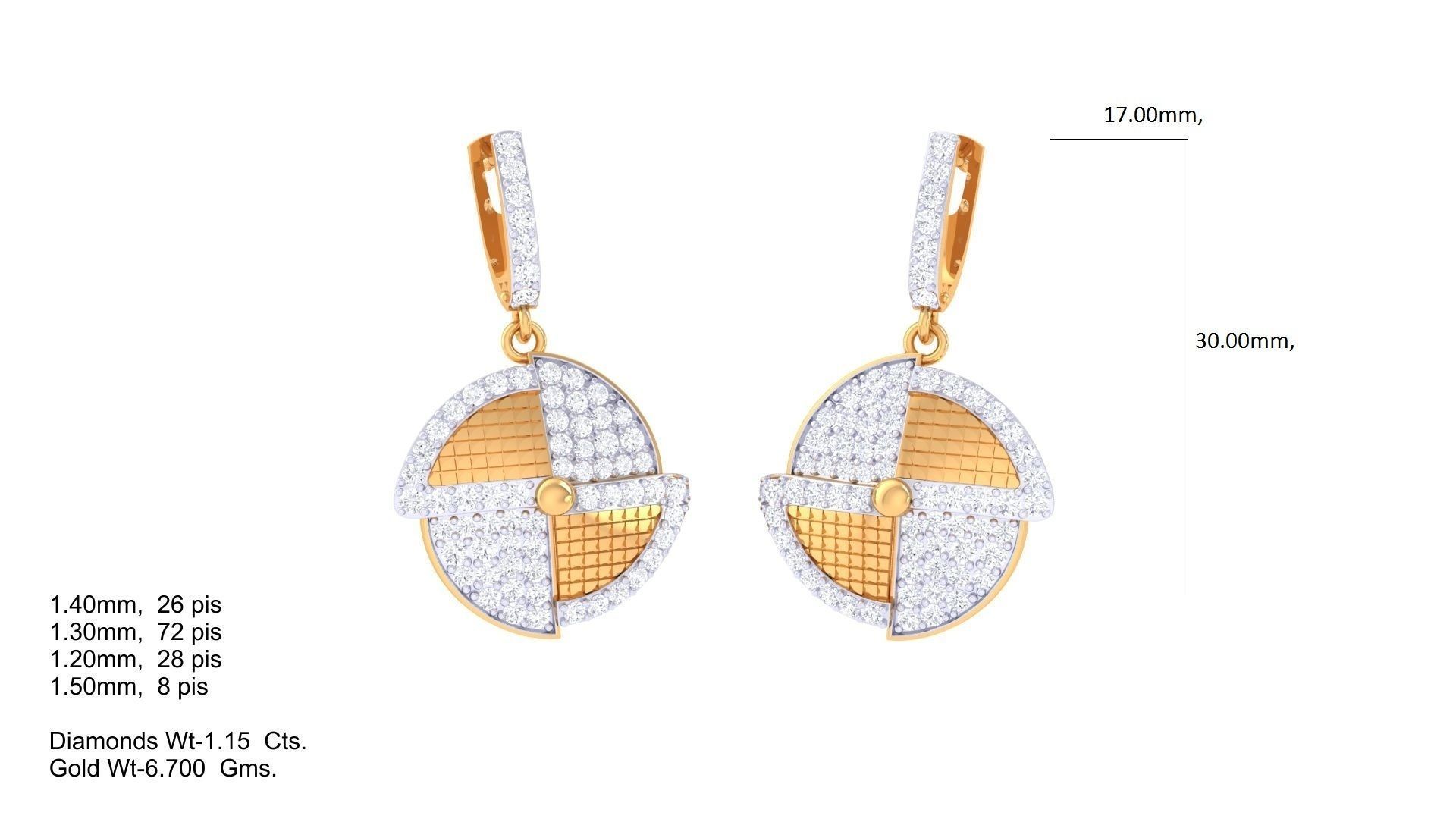 High Jewelry Pendant Earrings Set 3dm stl obj mtl gltf glb 3D print model_2