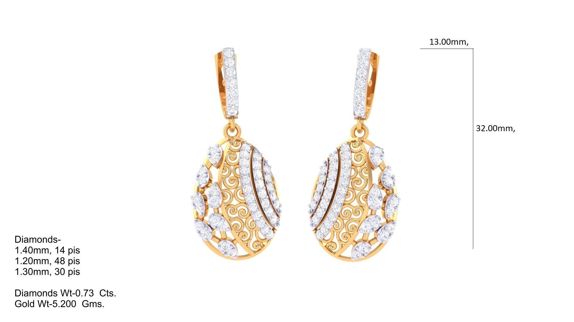 High Jewelry Pendant Earrings Set 3dm stl obj mtl gltf glb 3D print model_2