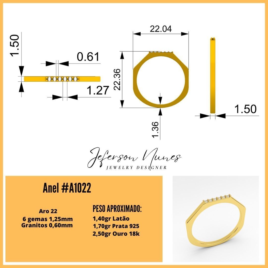 Anel Hexagono A1022 do aro 14 ao 24 3D print model_3
