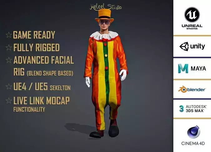 High Quality Realistic Male Clown Low-poly 3D model
