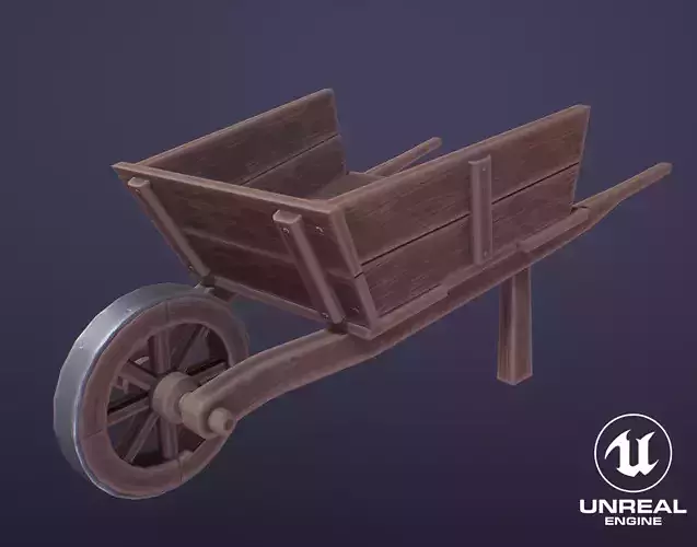 Stylized Medieval Wooden Pushcart Low-poly 3D model