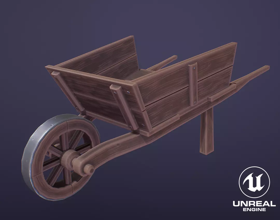 Stylized Medieval Wooden Pushcart Low-poly 3D model