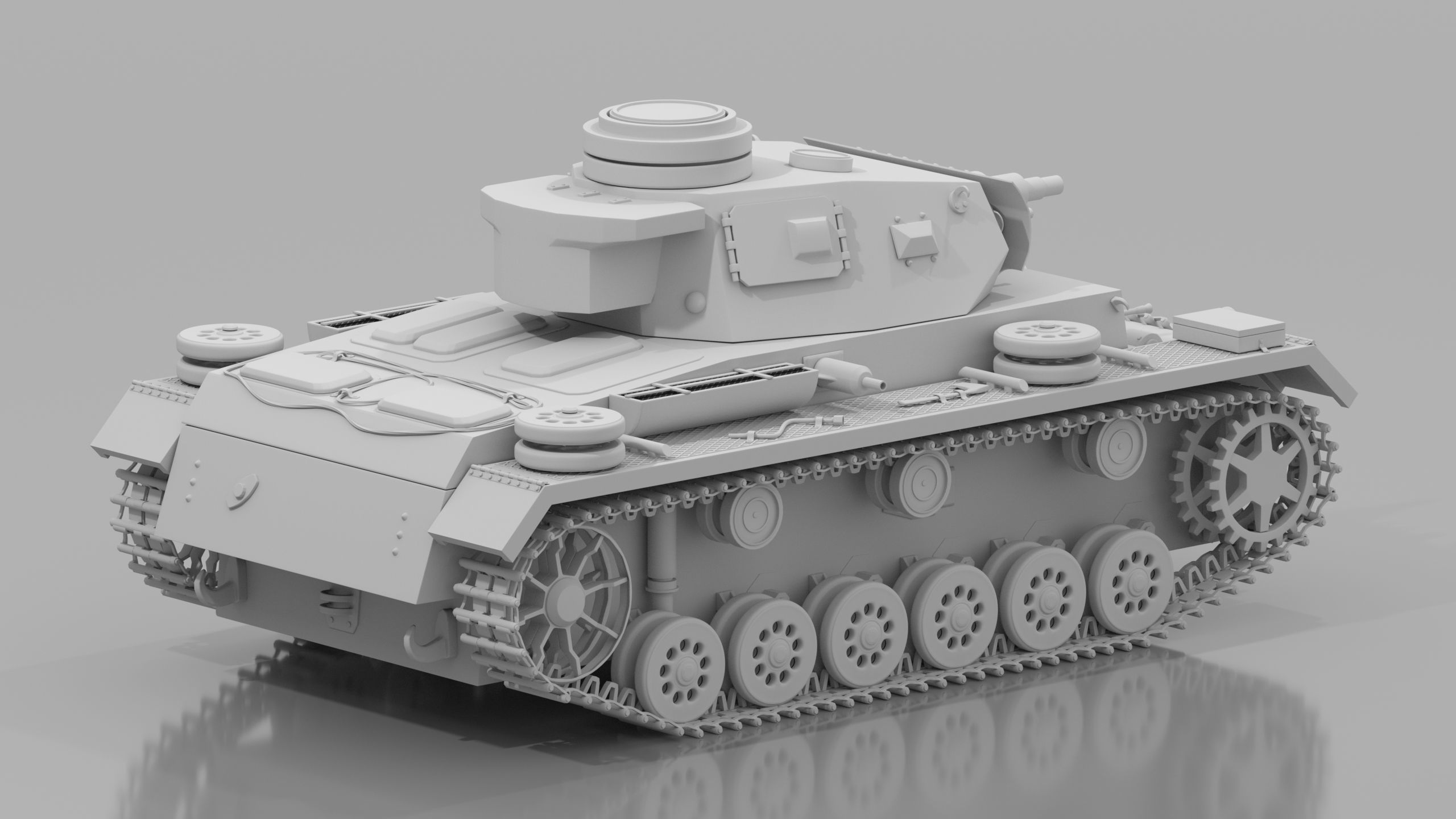 Panzer III Military Tank Low-poly 3D model_1