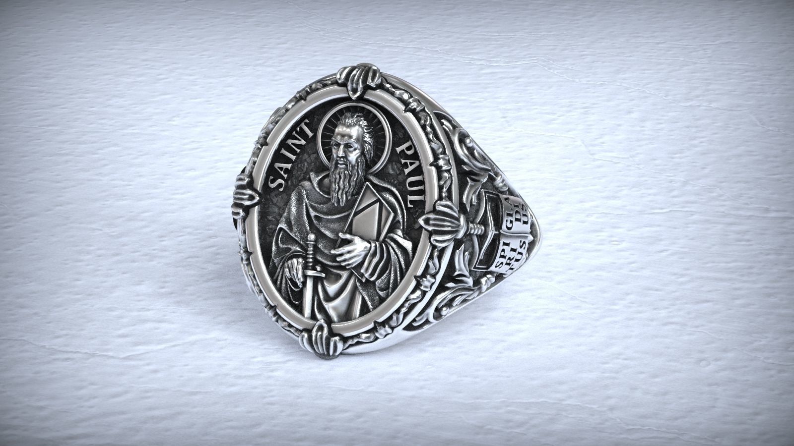 Saint Paul Apostle Sword and Bible Symbol Christian Signet 3D print model_5
