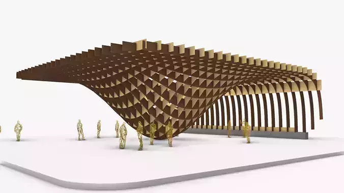 Parabolic Pergola Wooden Structure 3D model