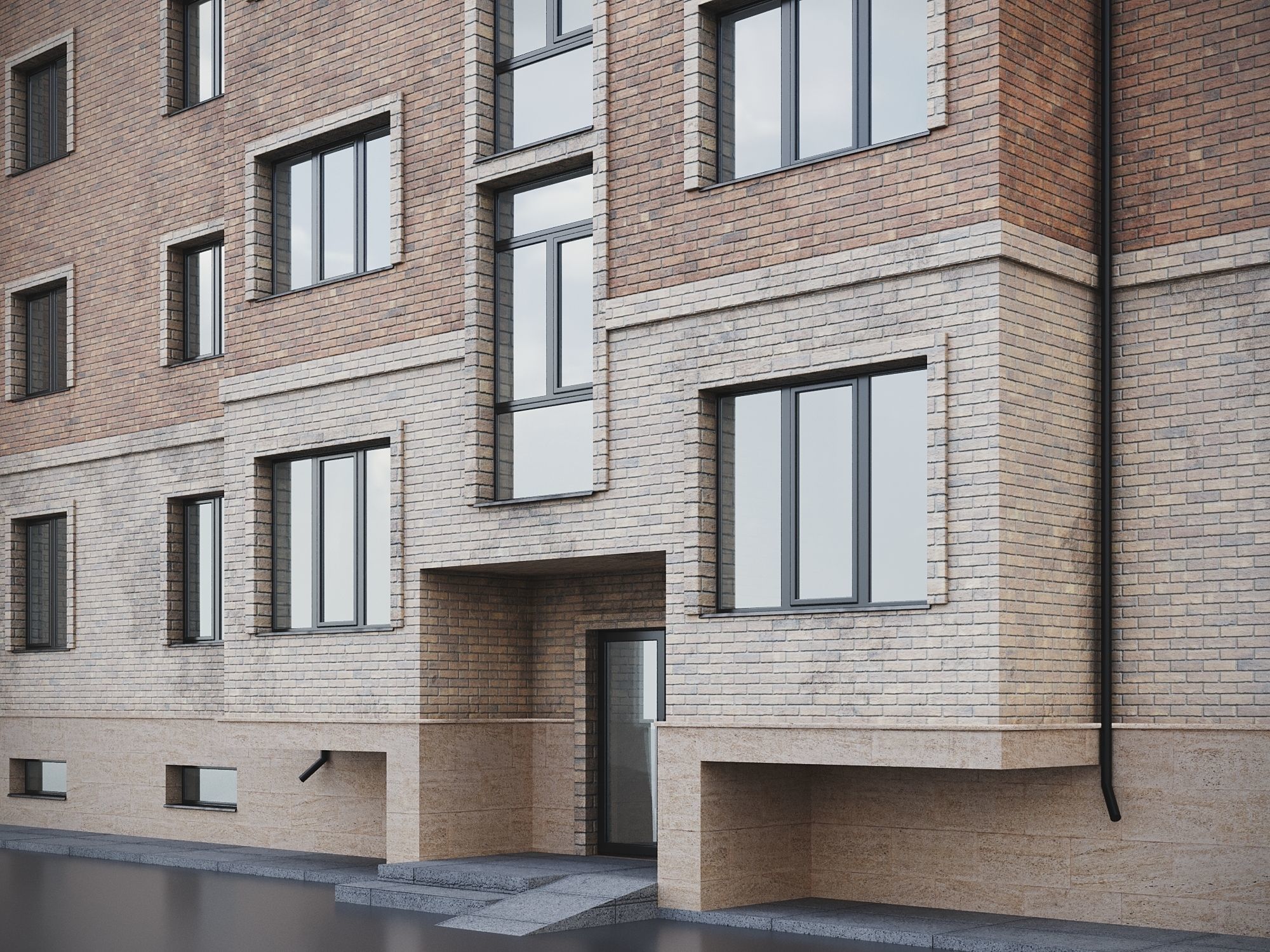 Brick Residential Building 011 3D model_3