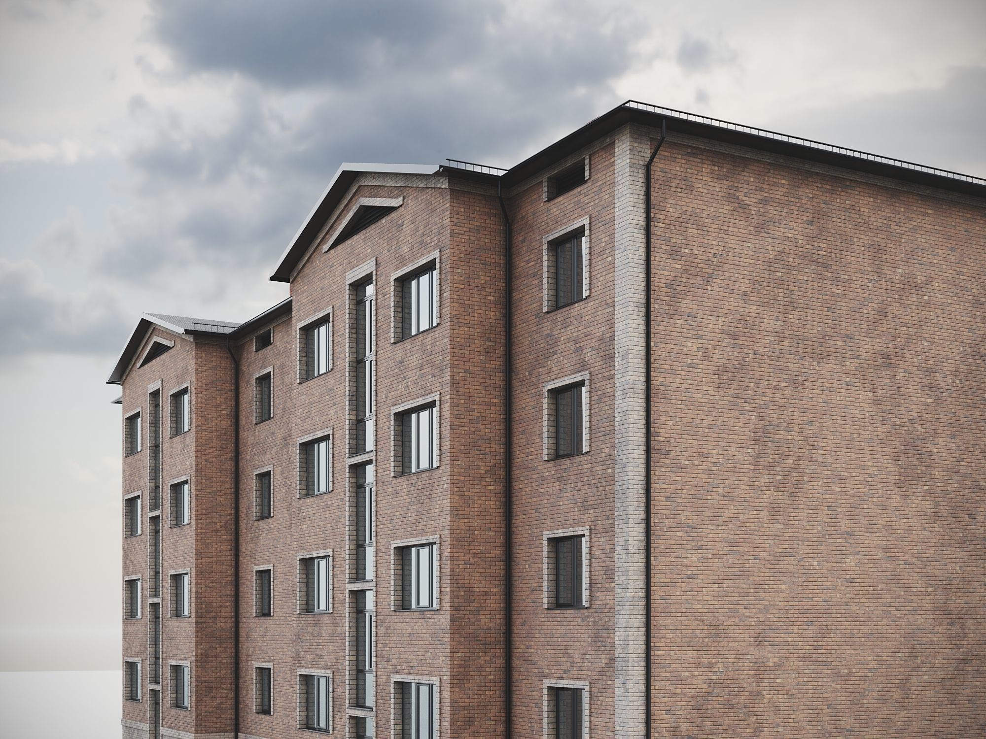 Brick Residential Building 011 3D model_8