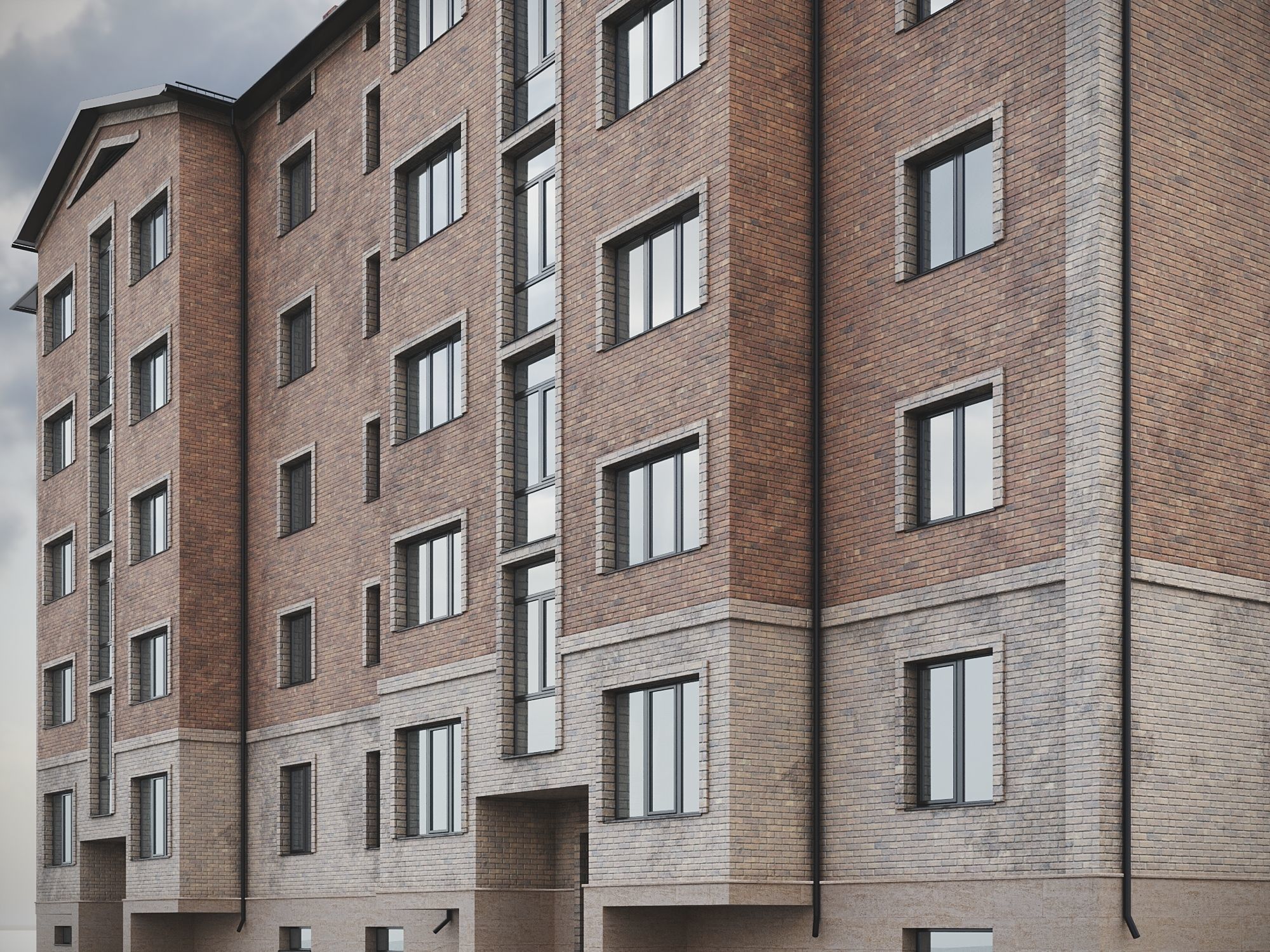 Brick Residential Building 011 3D model_9