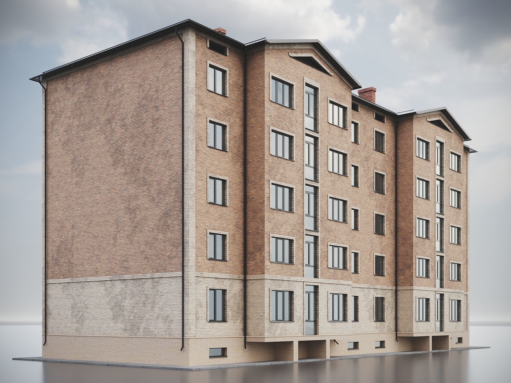 Brick Residential Building 011 3D model_2