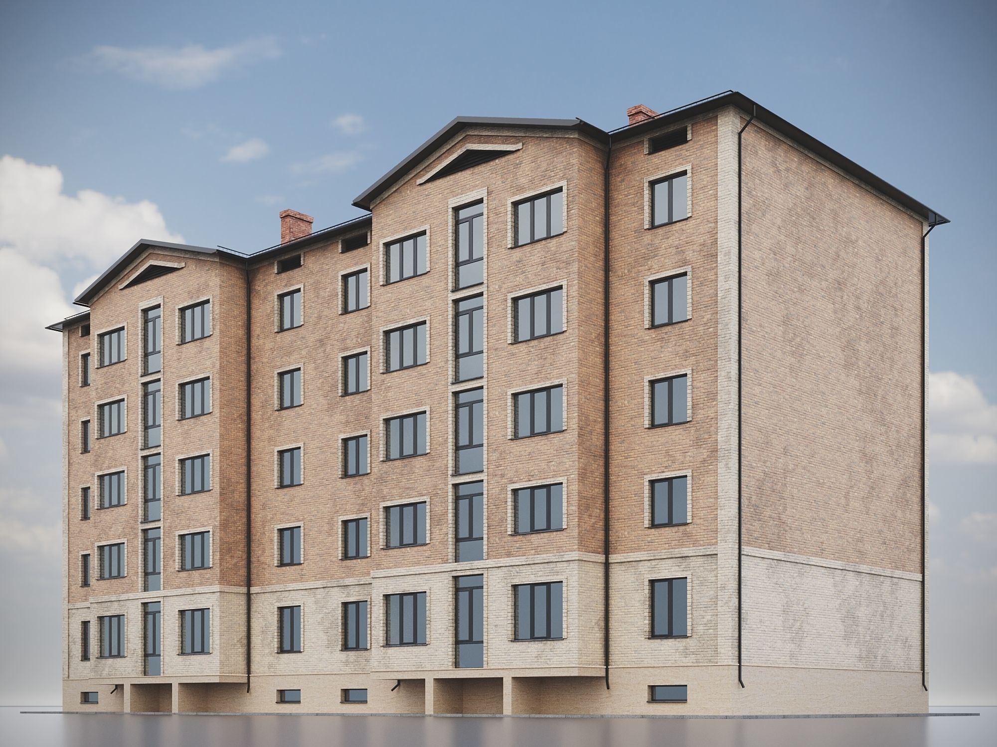 Brick Residential Building 011 3D model_4