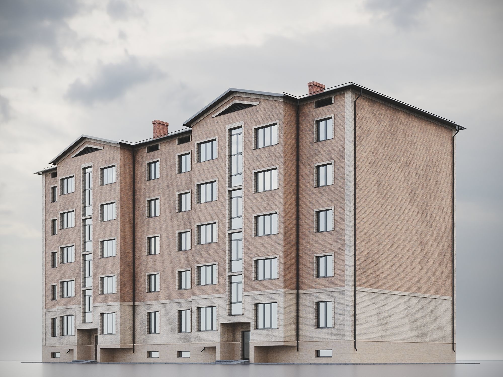 Brick Residential Building 011 3D model_10