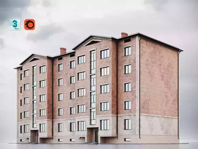 Brick Residential Building 011 3D model