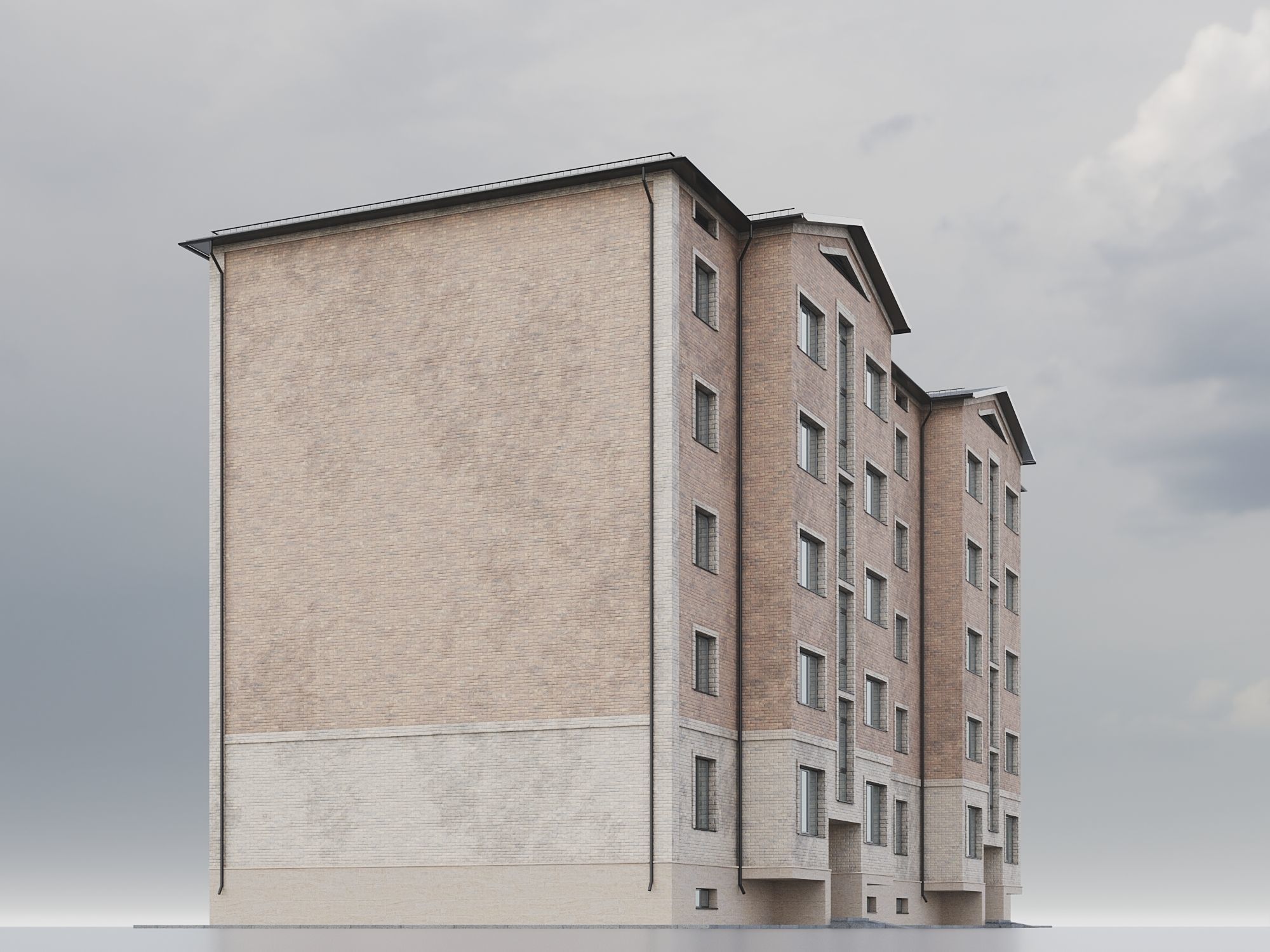 Brick Residential Building 011 3D model_6