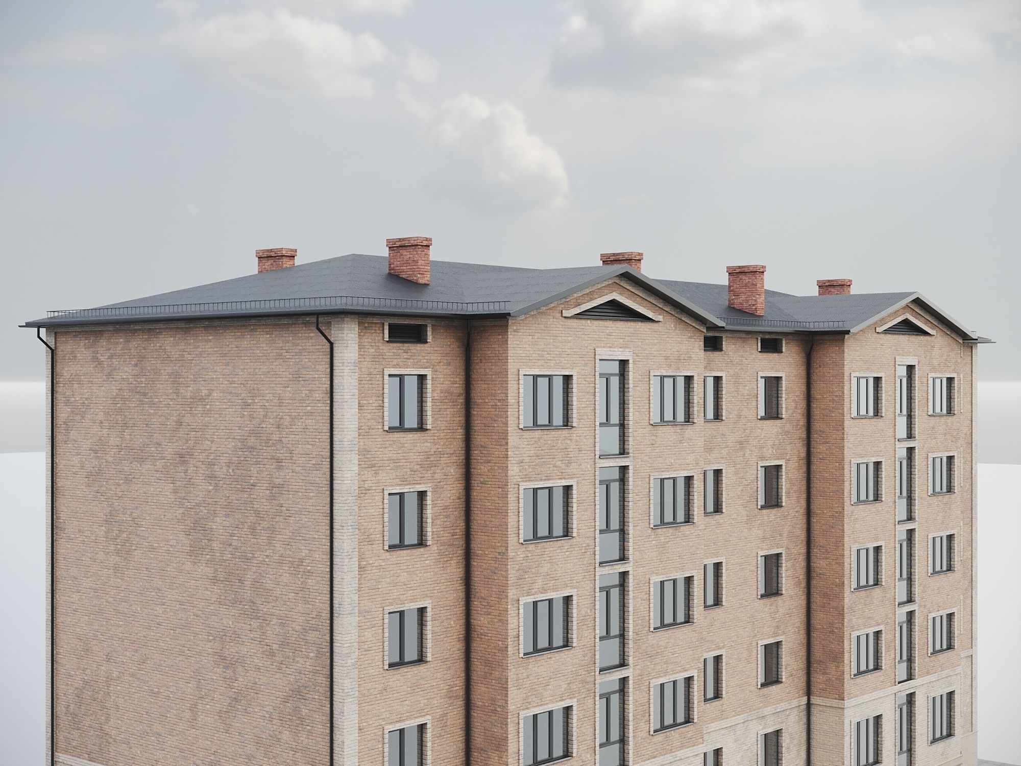 Brick Residential Building 011 3D model_7