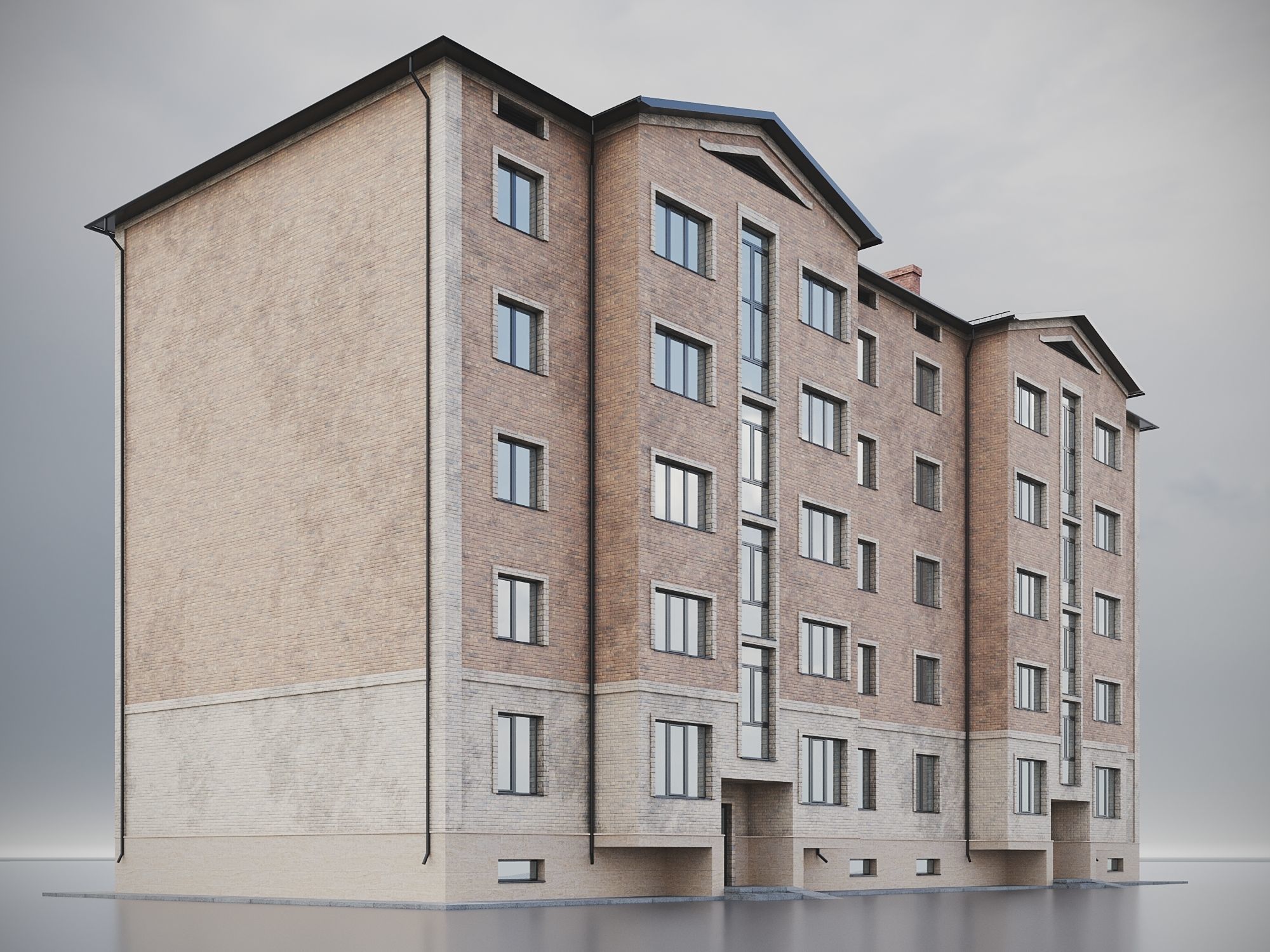 Brick Residential Building 011 3D model_1