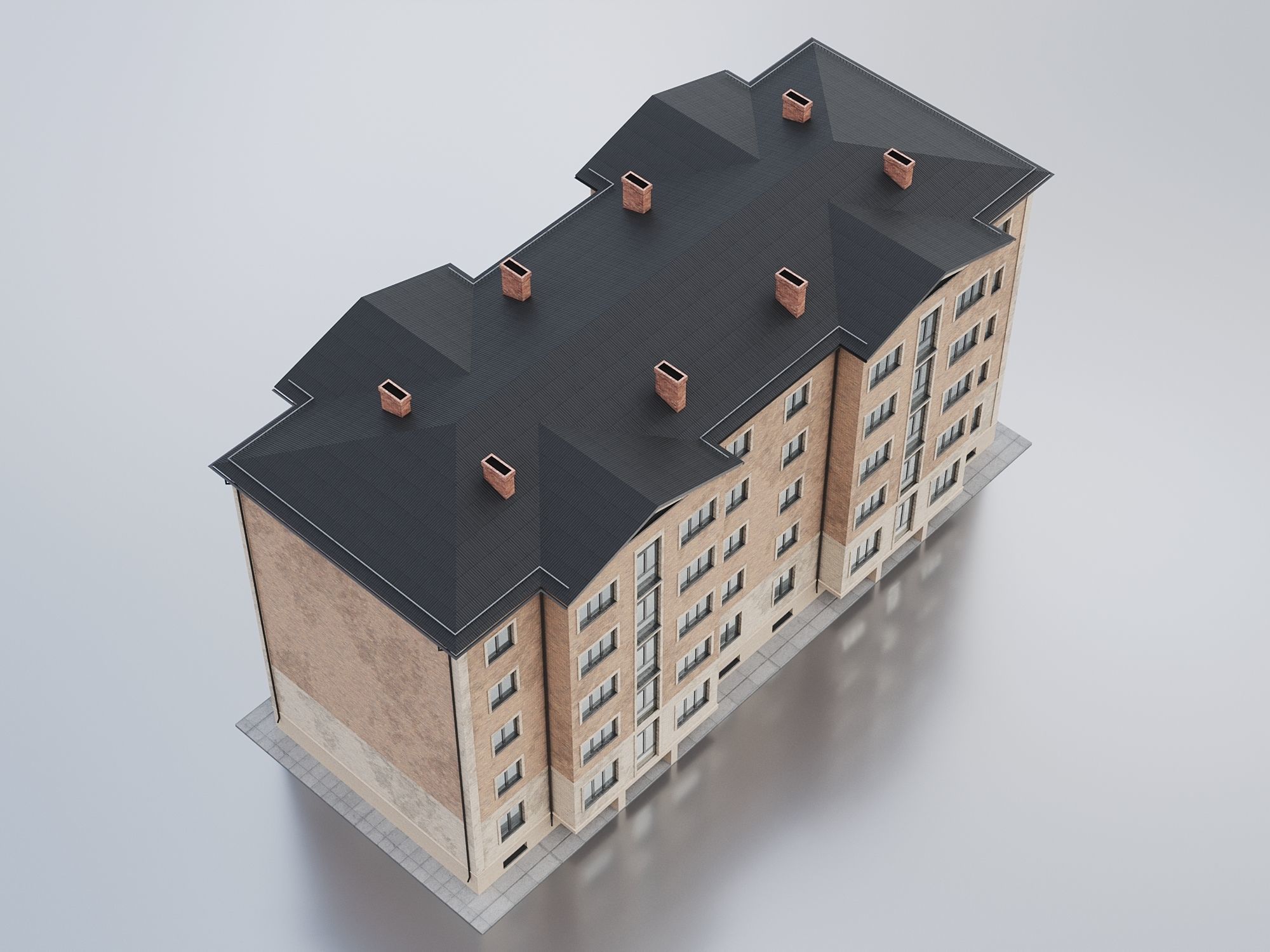 Brick Residential Building 011 3D model_5