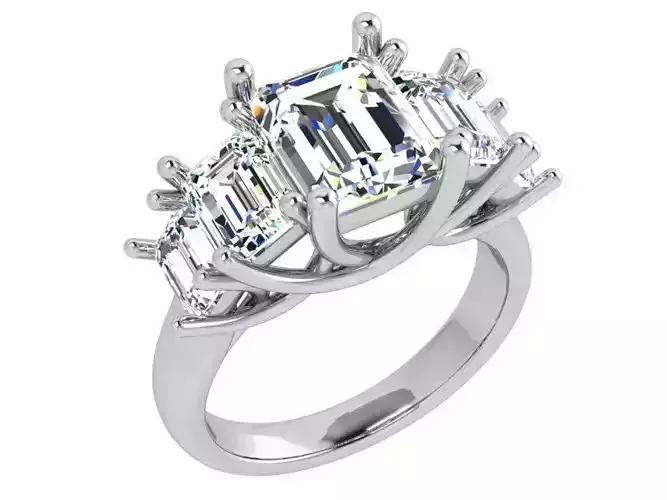 Emerald Halo Three Stone Ring 4322