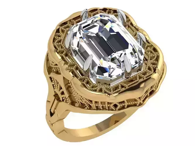 Emerald Cut Engraving Ring 4324