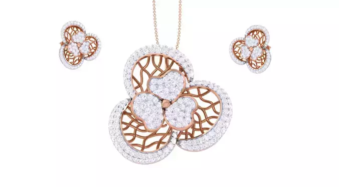 Flower Ultra Vision Wire Mesh High Jewelry Pendant Earrings Set 