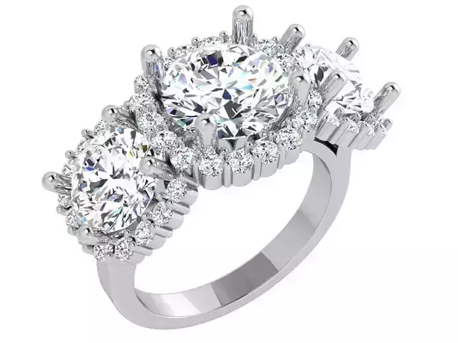 Oval Halo Three Stone Ring 4331