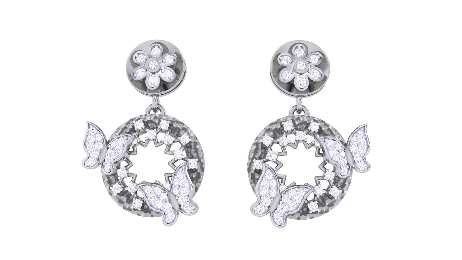 Butterfly on Flower High Jewelry Pendant Earrings Set 3dm stl 3D print model_17