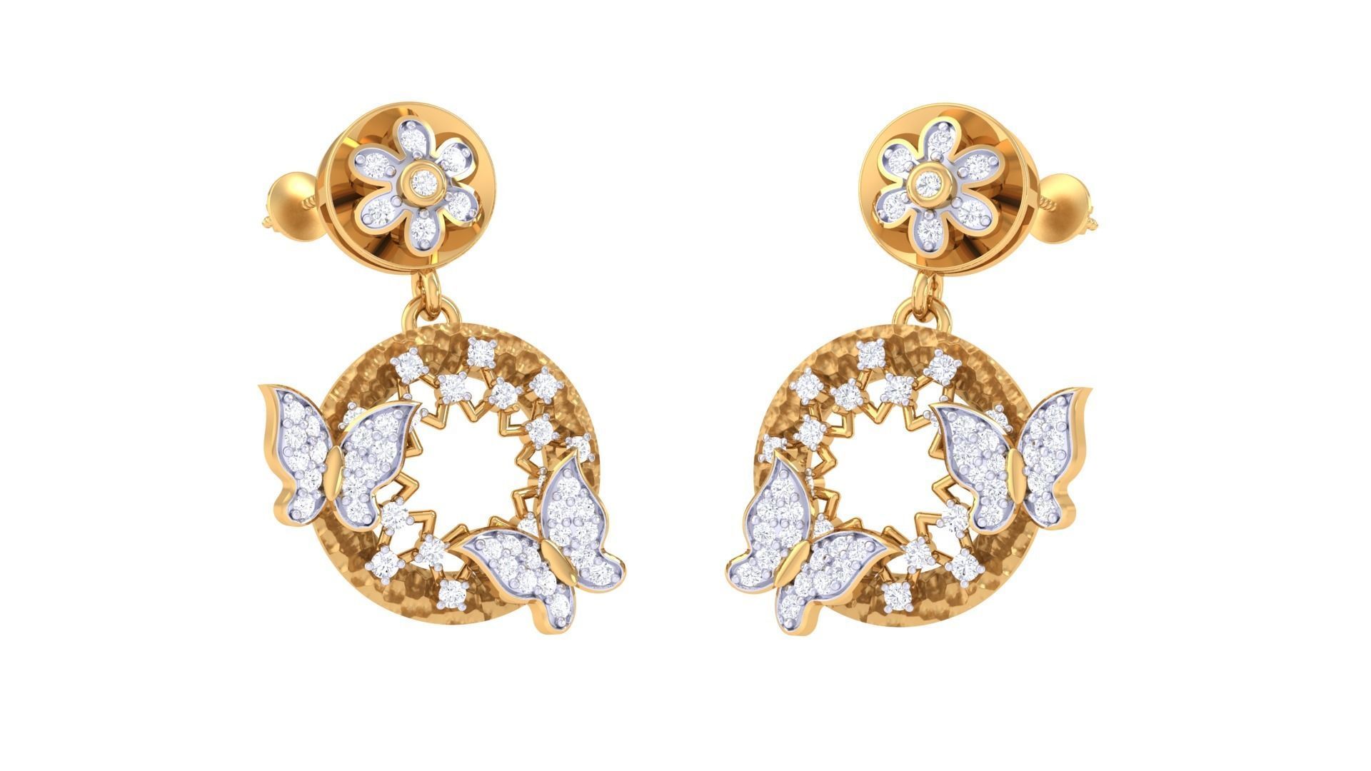 Butterfly on Flower High Jewelry Pendant Earrings Set 3dm stl 3D print model_14